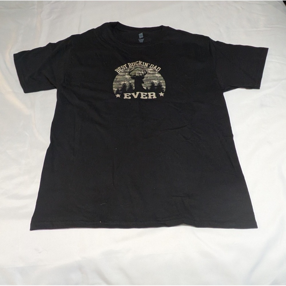 Hanes Best Buckin Dad‎ Ever T-Shirt Mens Medium Black Excellent Hunting Graphic